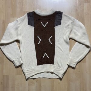 Men's Stylish Cream and Brown Crewneck Sweater